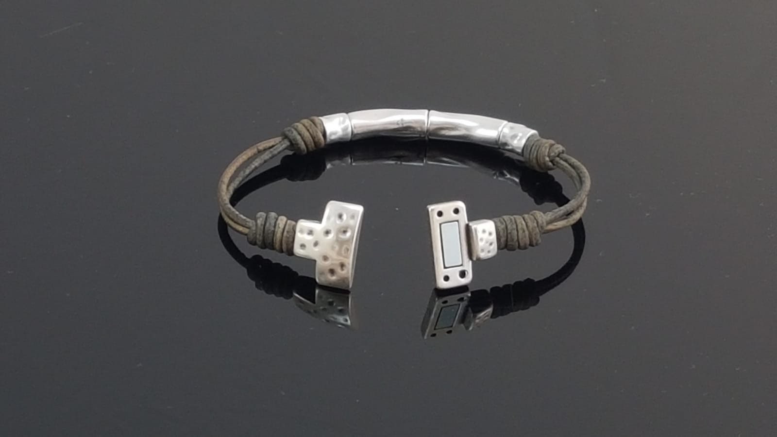 pulsera de cuero para hombre, pulsera de plata, pulsera de cuentas de plata, pulsera de surf, pulsera de roca,