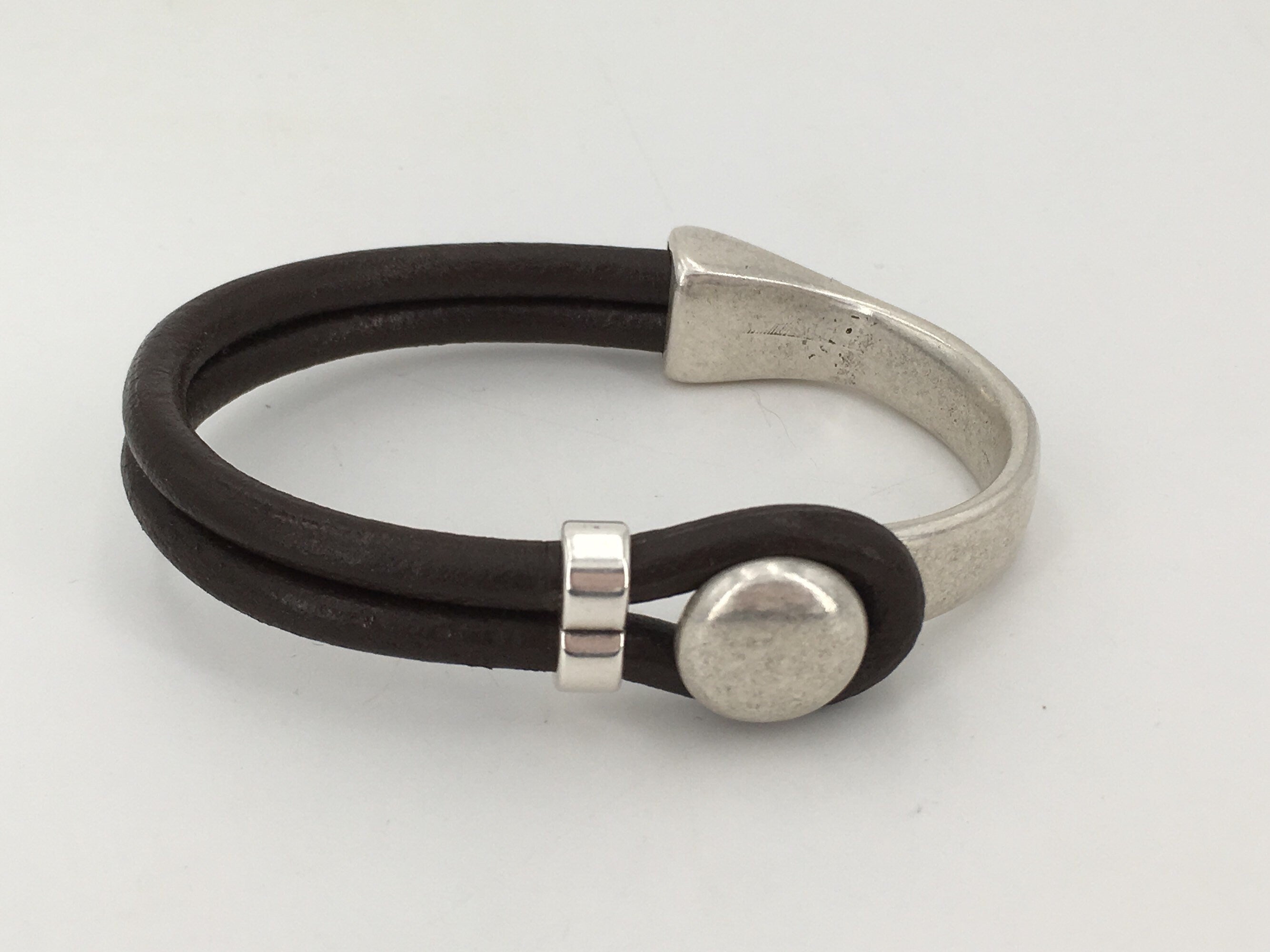 leather bracelet for men, silver half cuff bracelet, silver beads bracelet, surf bracelet, rock bracelet,