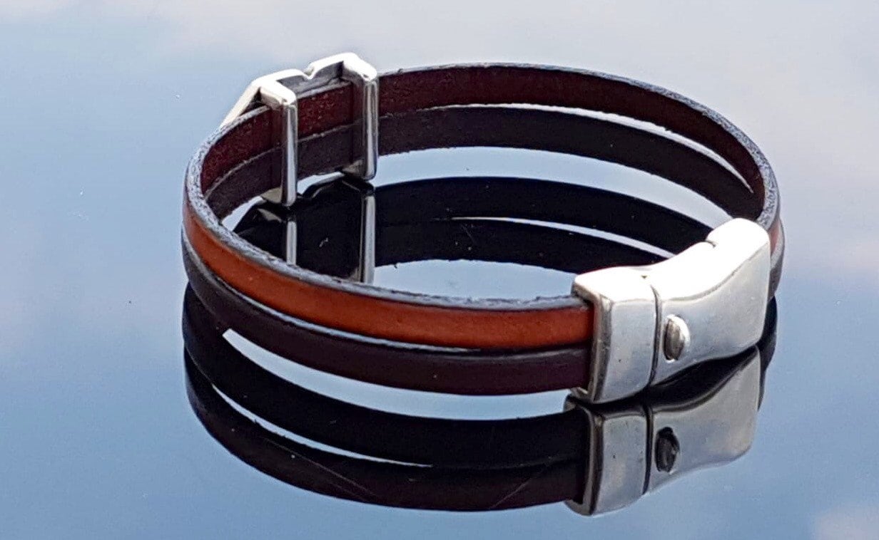 Masculine leather bracelet for men, leather bracelet, men bracelet, modern leather bracelet, gift for men, flat leather bracelet