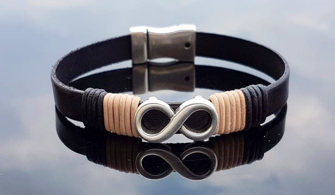 Leather bracelet for men, men boho leather bracelet, men boho bracelet, infinity charm leather bracelet, gift for men, Fathers gift