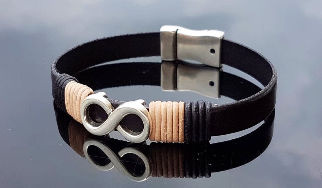 Pulsera de cuero para hombre, pulsera de cuero boho para hombre, pulsera boho para hombre, pulsera de cuero con dije infinito, regalo para hombre, regalo para padres