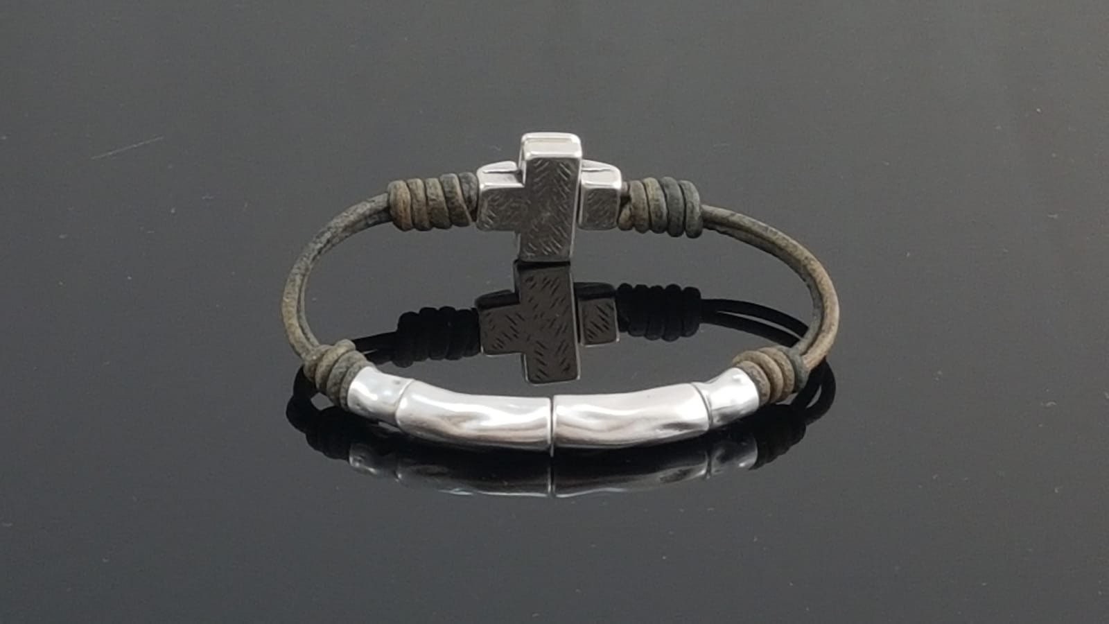 pulsera de cuero para hombre, pulsera de plata, pulsera de cuentas de plata, pulsera de surf, pulsera de roca,