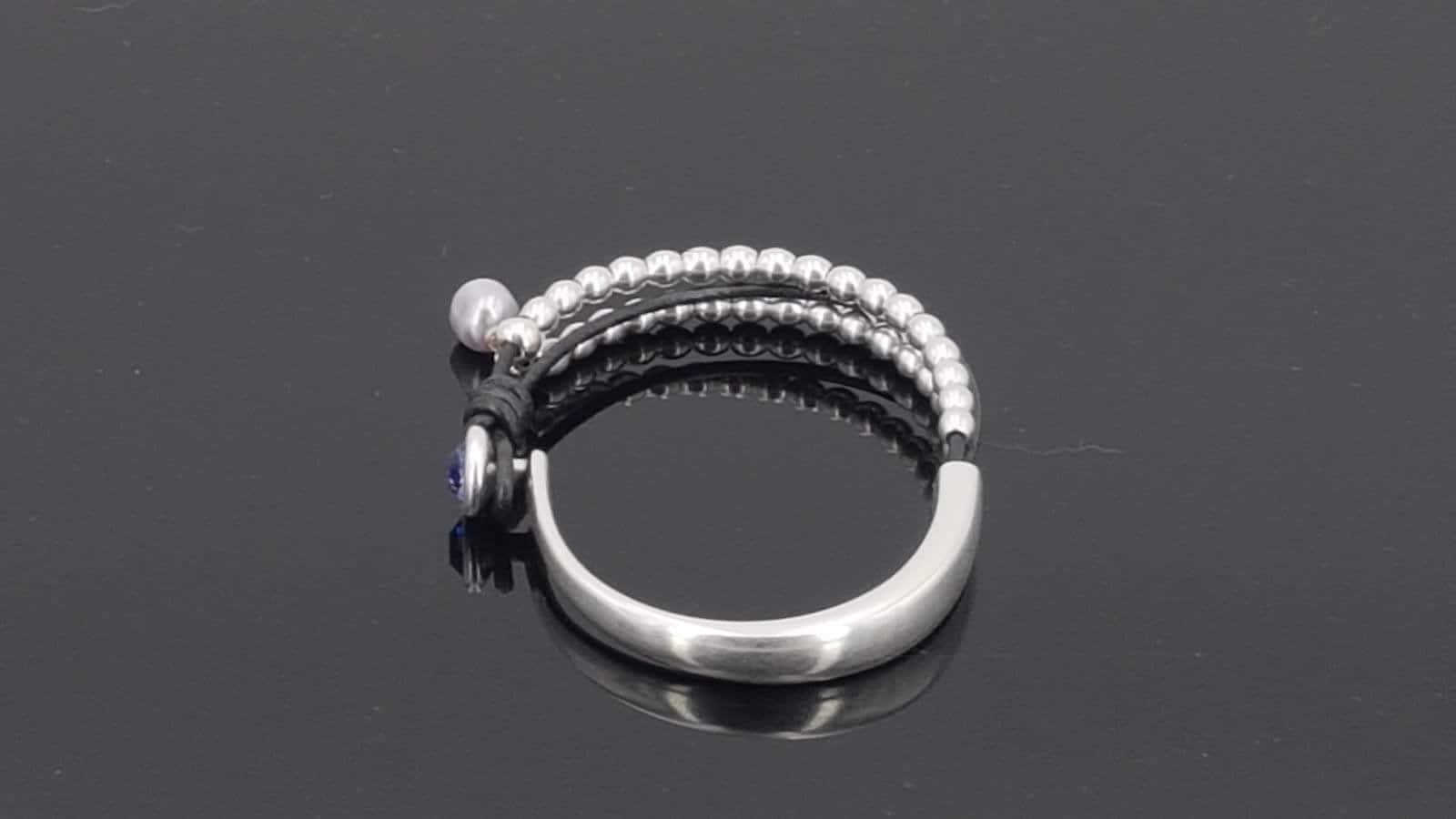 Pulsera de puño para mujer, pulsera de cuero con cuentas de plata, pulsera de encanto Swarovski, pulsera de envoltura de cuero, pulsera de plata con cuentas boho, regalo