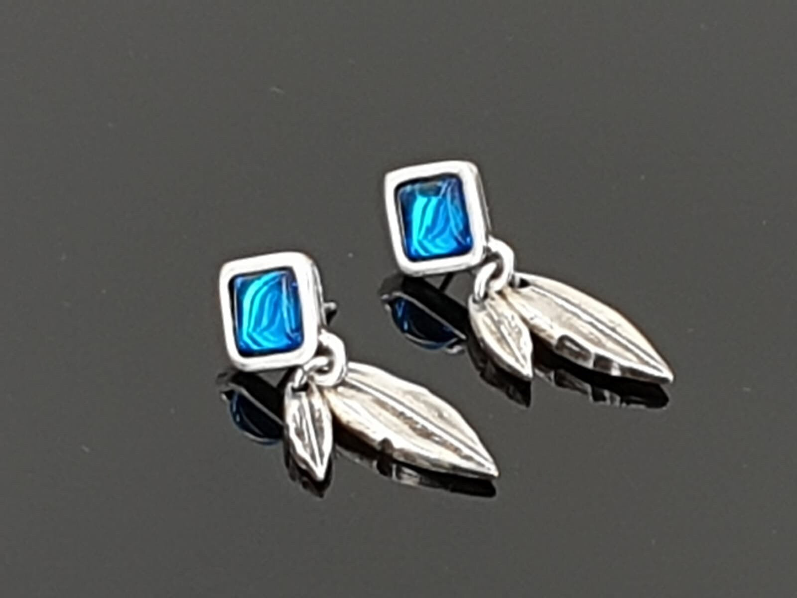 blue dangle earrings, long earrings, statement earrings, chunky silver earrings, stud earrings, leaf earrings,  style, gift