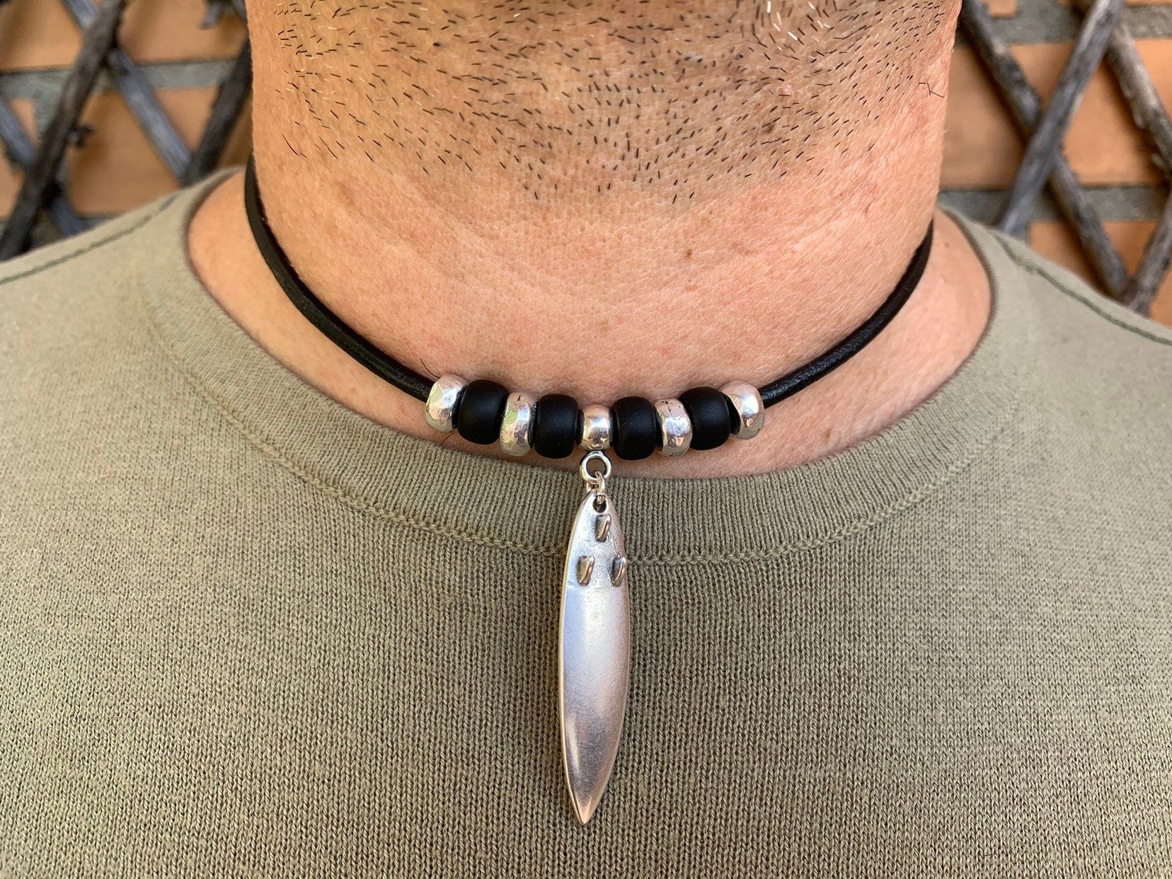 manly and masculine leather necklace for men, surf necklace, beach necklace, surfer necklace, surfboard necklace, men gift