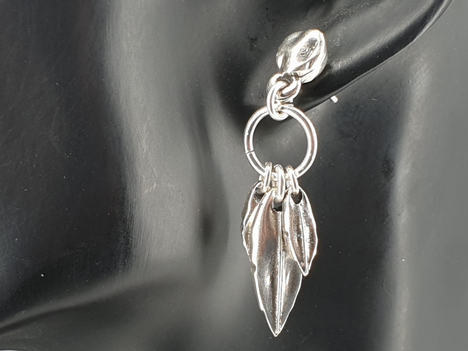 Drop leafs silver dangle earrings, long drop earrings, chunky silver earrings, boho dropped silver earrings,  style, gift for women