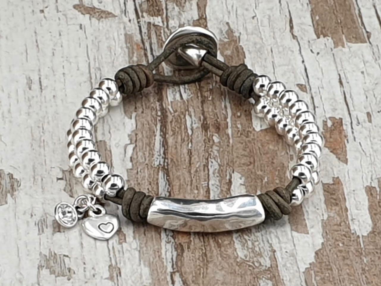 Pulsera mujer boho cuero plata, pulsera wrap, boho, pulsera plata, pulsera cuero, pulsera rock,,