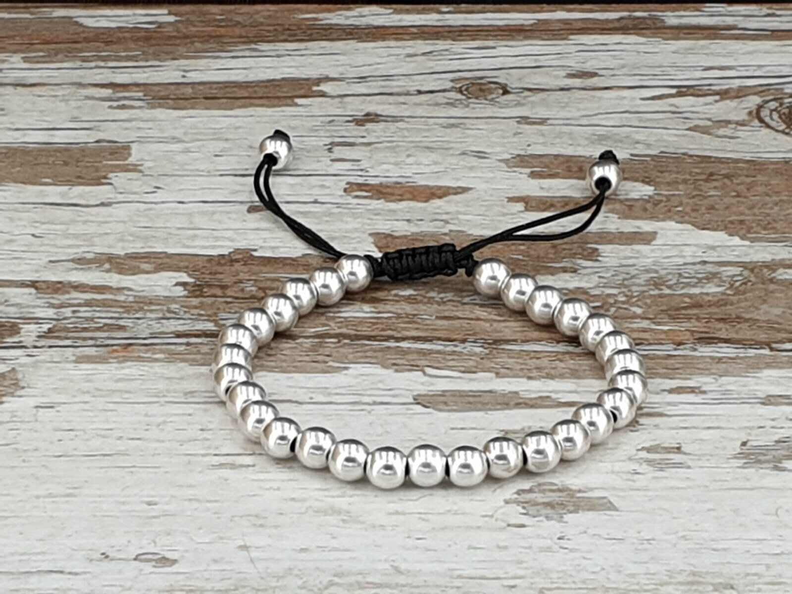 boho silver beaded bracelet, thread bracelet, woven bracelet, silver bracelet, braided bracelet