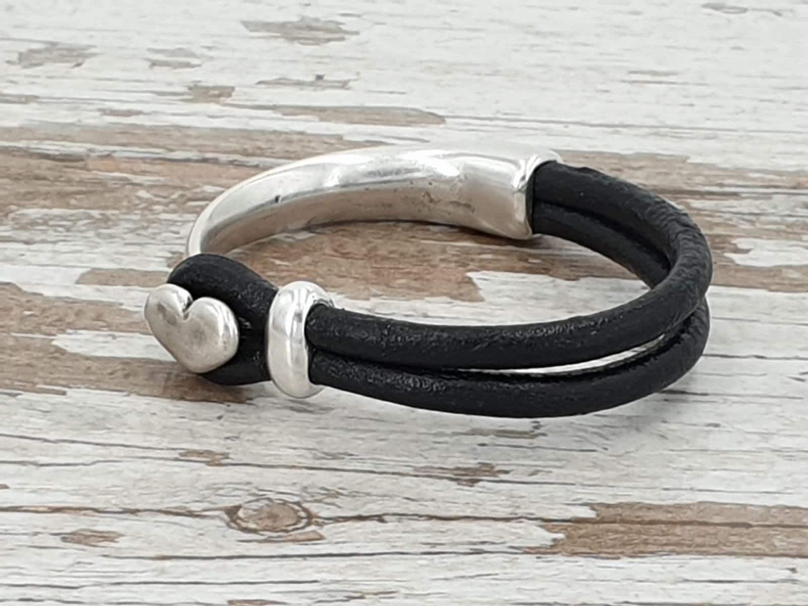 leather cuff bracelet, silver half cuff bracelet, leather wrap bracelet, boho bracelet, hippie bracelet, rigid bracelet,  style