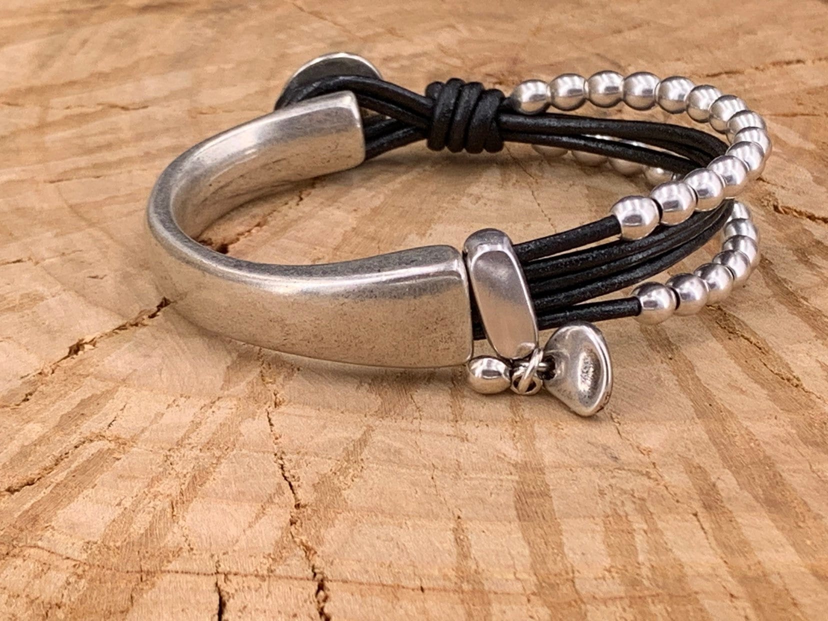 leather bracelet, half cuff bracelet, silver bracelet, bohemian bracelet, rock bracelet, wrap bracelet, beaded bracelet, tribal bracelet,