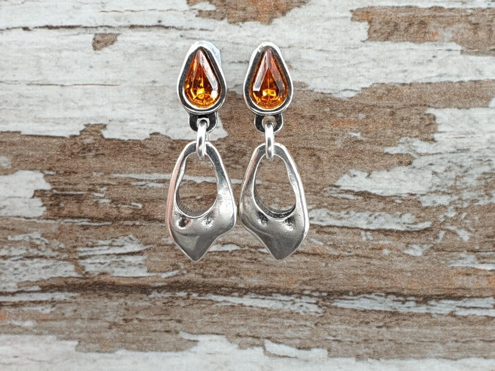 Woman Boho silver and crystal earrings, swarovski  earrings,   earrings, spanish zamak, leaf earrings,