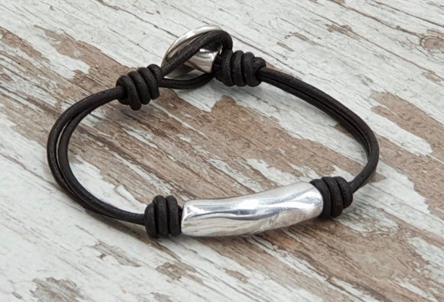 boho leather bracelet, silver bracelet, leather bracelet, leather jewelry, hippie bracelet, tribal bracelet,  style, cord bracelet