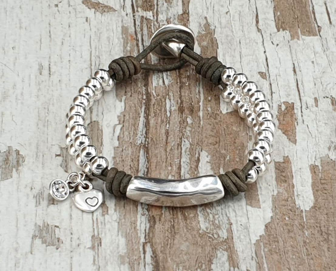 Pulsera mujer boho cuero plata, pulsera wrap, boho, pulsera plata, pulsera cuero, pulsera rock,,