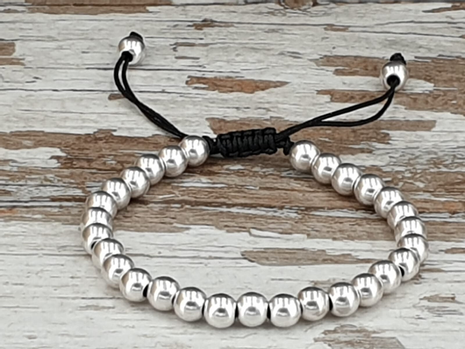 boho silver beaded bracelet, thread bracelet, woven bracelet, silver bracelet, braided bracelet