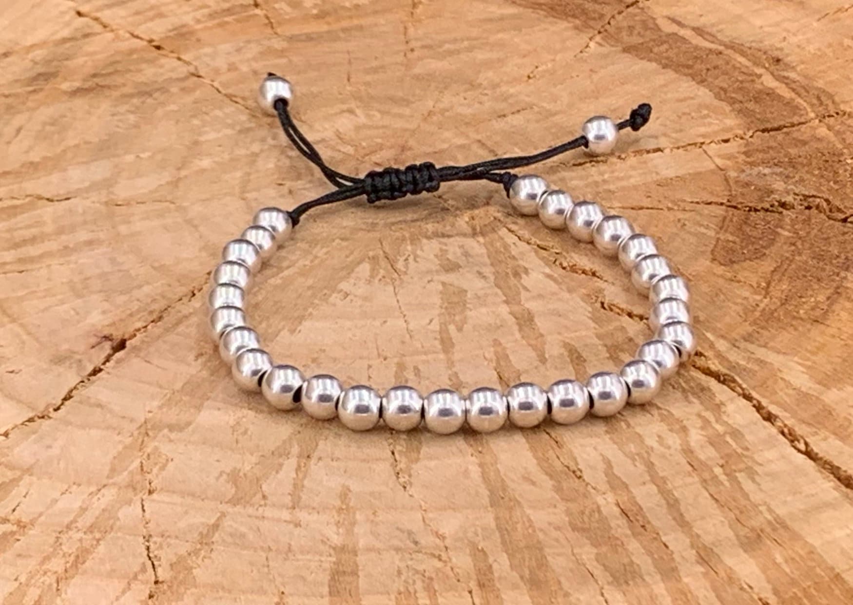 pulsera boho cuentas de plata, pulsera de hilo, pulsera tejida, pulsera de plata, pulsera trenzada