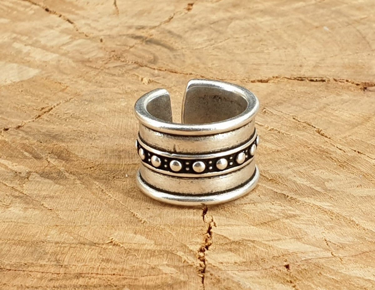 Anillo grueso, anillo boho de plata, anillo de plata boho grabado, anillo de plata de banda abierta, anillo de declaración,