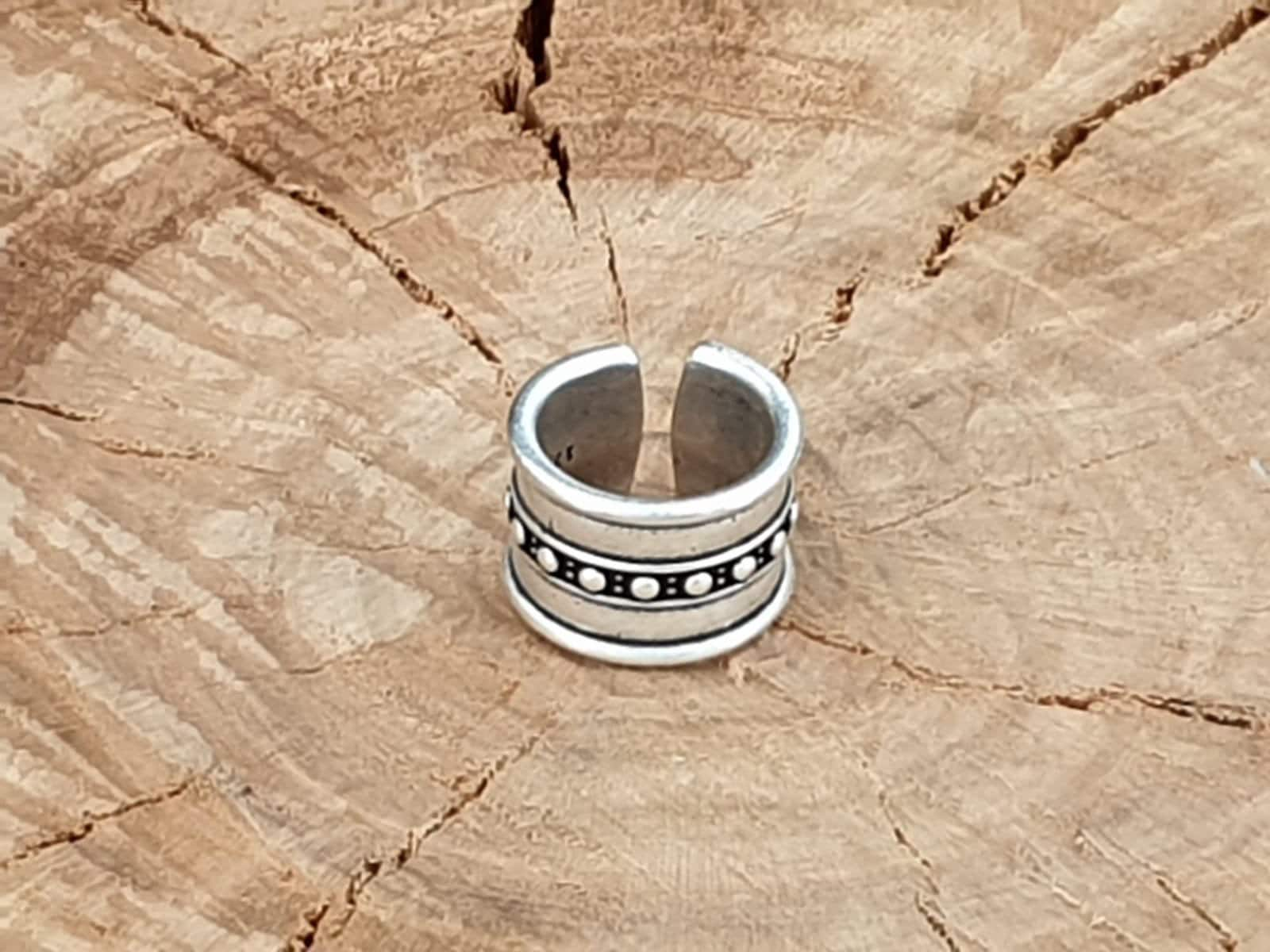 Anillo grueso, anillo boho de plata, anillo de plata boho grabado, anillo de plata de banda abierta, anillo de declaración,