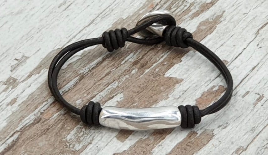 boho leather bracelet, silver bracelet, leather bracelet, leather jewelry, hippie bracelet, tribal bracelet,  style, cord bracelet