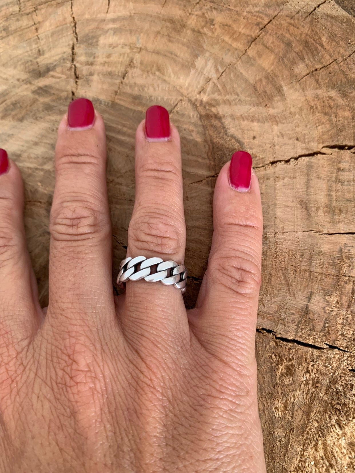 Chunky silver ring, chain design ring, silver boho ring, chain ring, open chain ring, flat chain ring, engraved ring,  ring