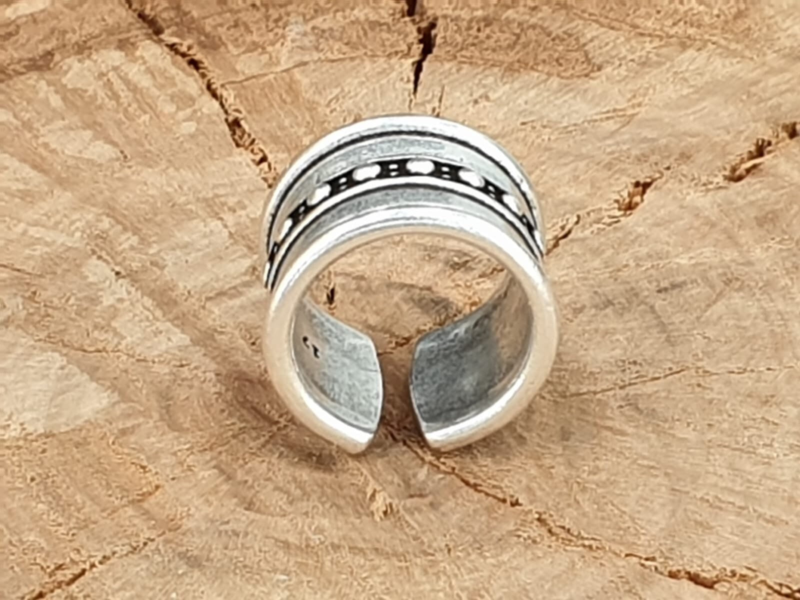 Anillo grueso, anillo boho de plata, anillo de plata boho grabado, anillo de plata de banda abierta, anillo de declaración,