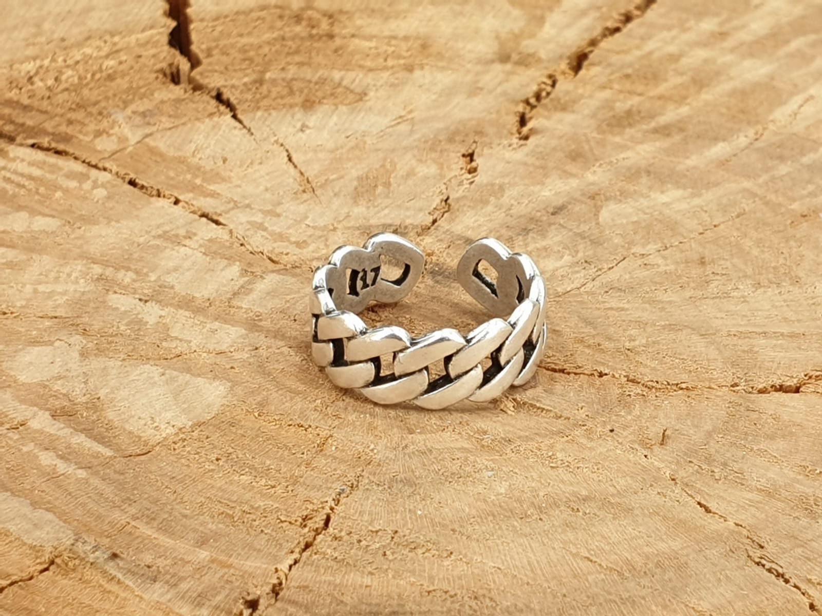 Chunky silver ring, chain design ring, silver boho ring, chain ring, open chain ring, flat chain ring, engraved ring,  ring