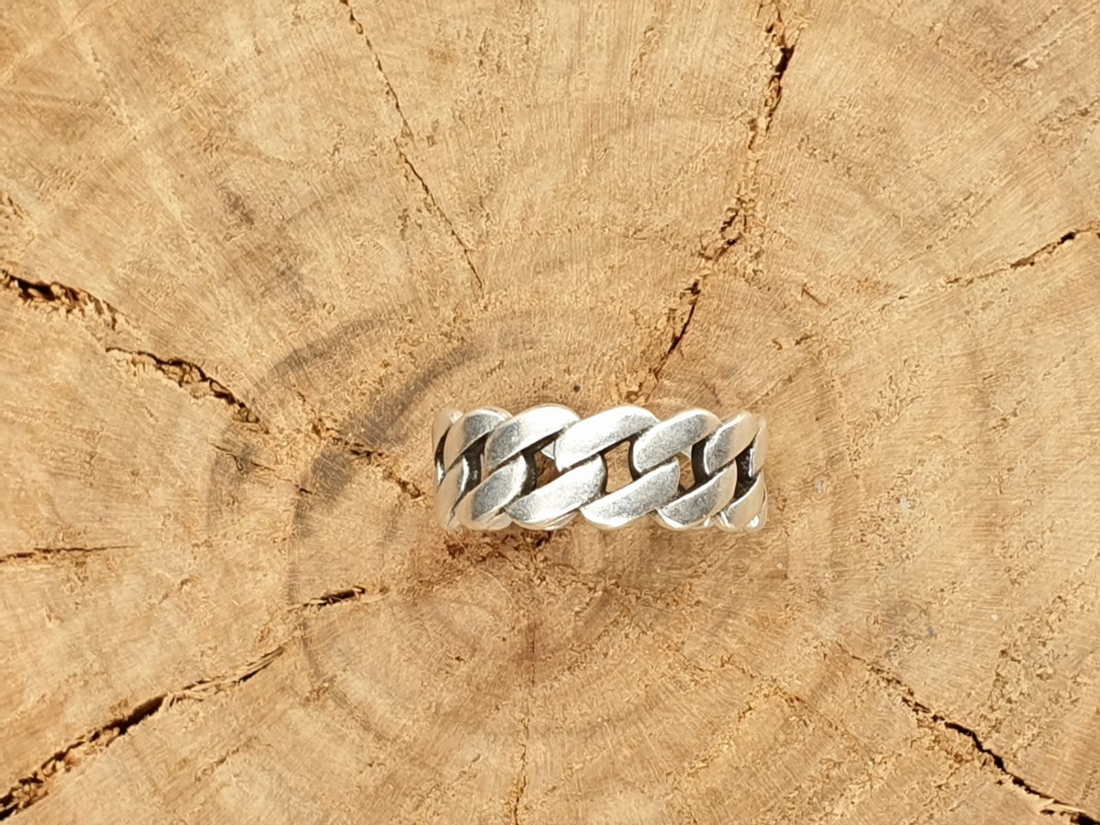 Chunky silver ring, chain design ring, silver boho ring, chain ring, open chain ring, flat chain ring, engraved ring,  ring