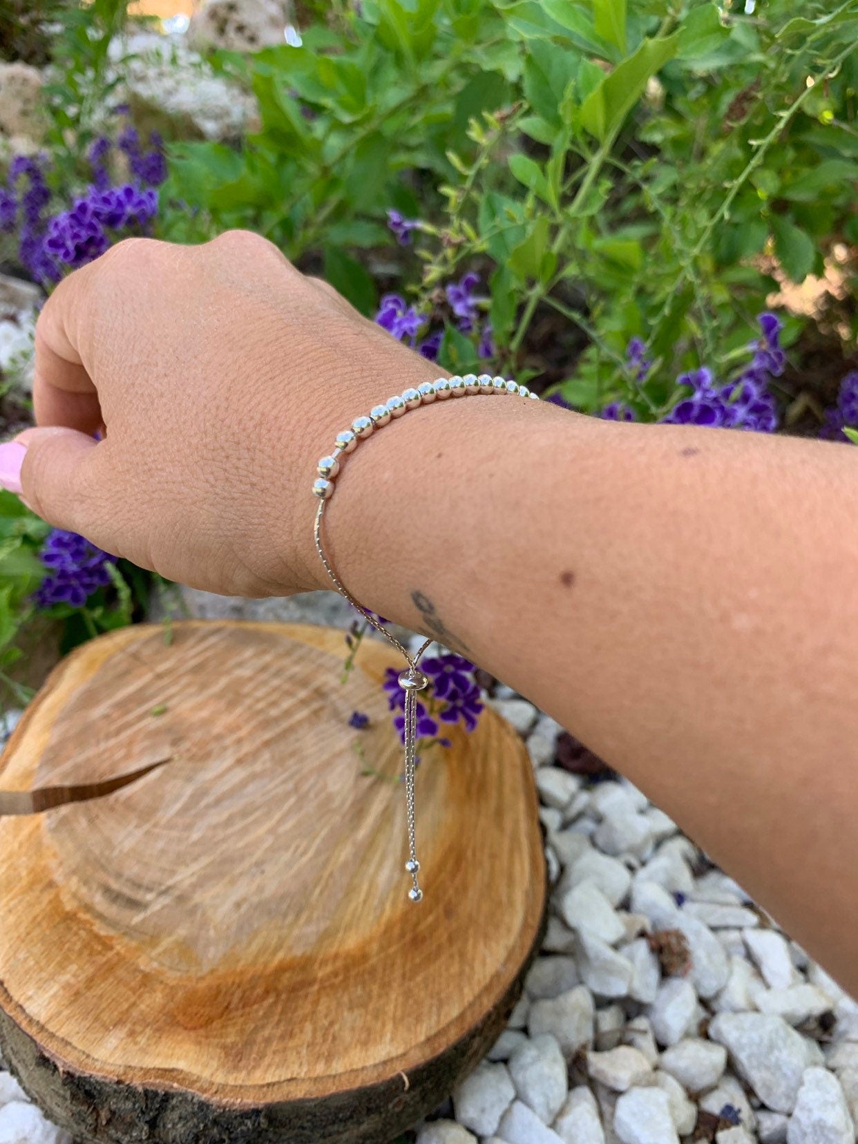 Pulsera con cuentas de plata de ley boho, pulsera de cuentas minimalista, pulsera de cuentas delicadas, pulsera de plata, joyería boho, pulsera delicada