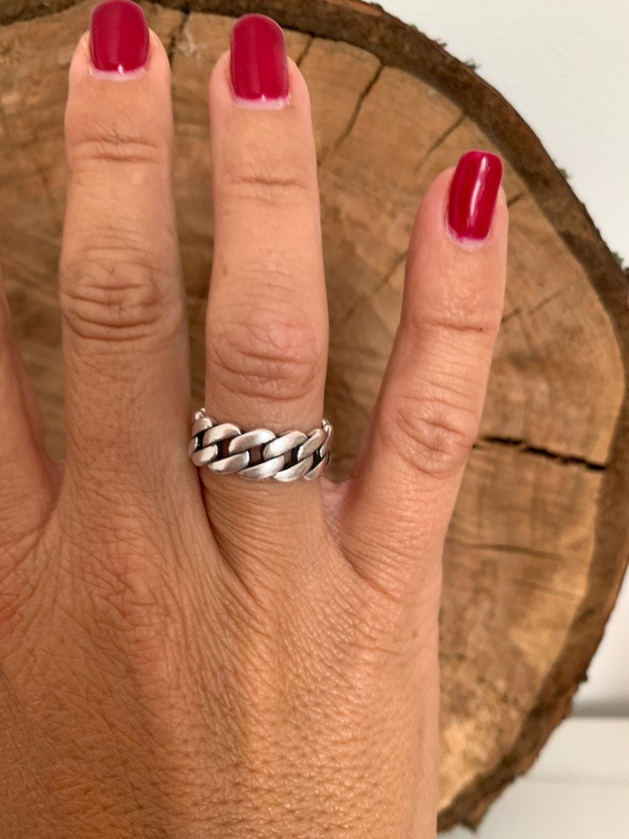 Chunky silver ring, chain design ring, silver boho ring, chain ring, open chain ring, flat chain ring, engraved ring,  ring