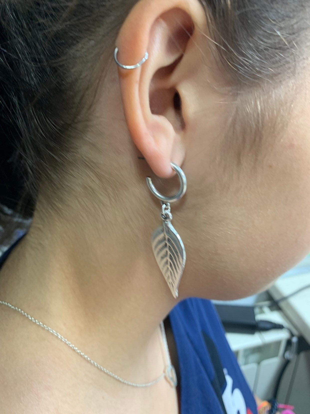 Hoop earrings, Silver dangling teardrop hoop earrings, silver dangle earrings, rock earrings, leaf earrings, , aretes