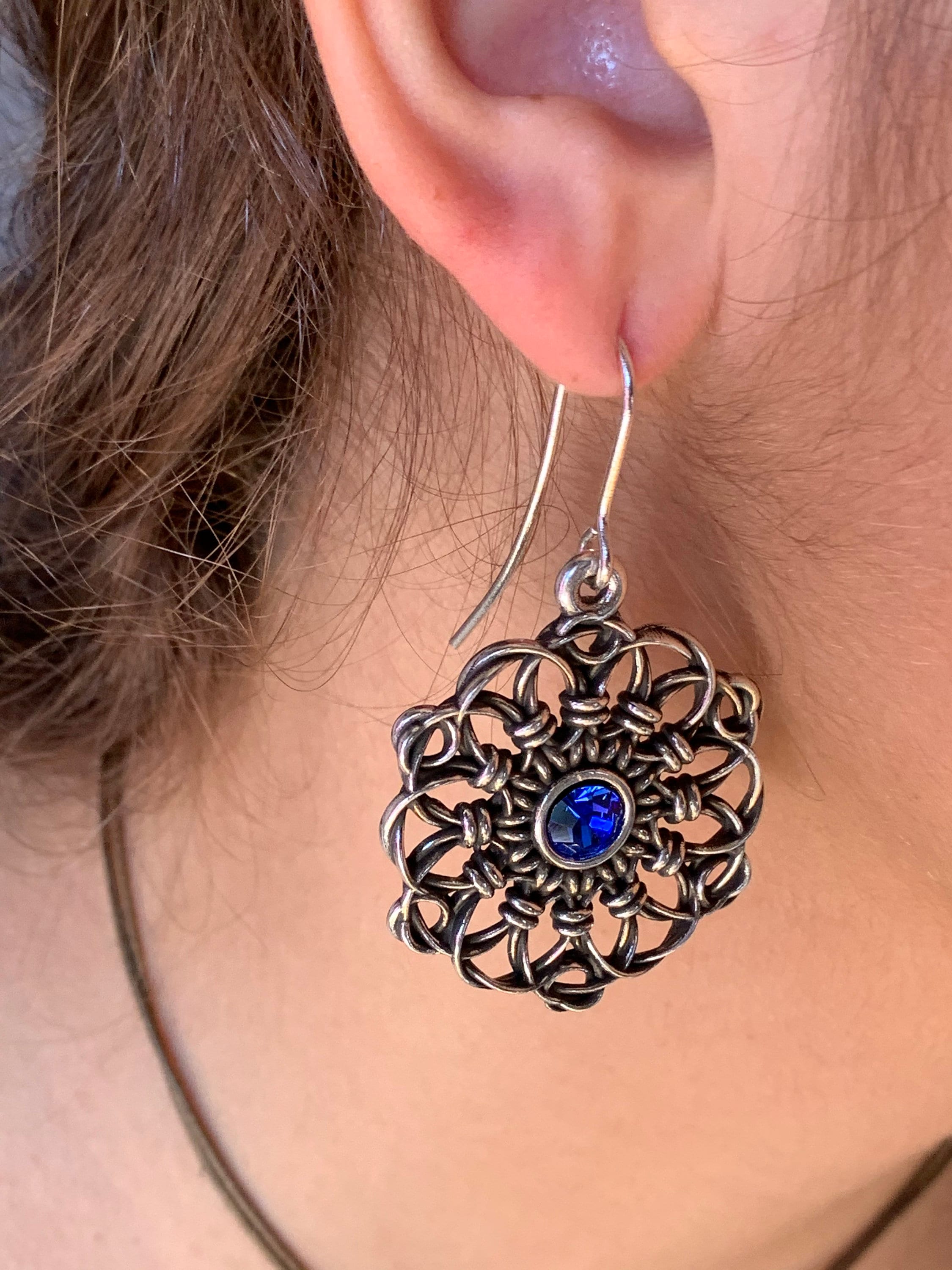 Silver carved silver earrings, mandala earrings, dangle earrings, ethnic tribal boho earrings, hippie earrings, drop earring, long earrings