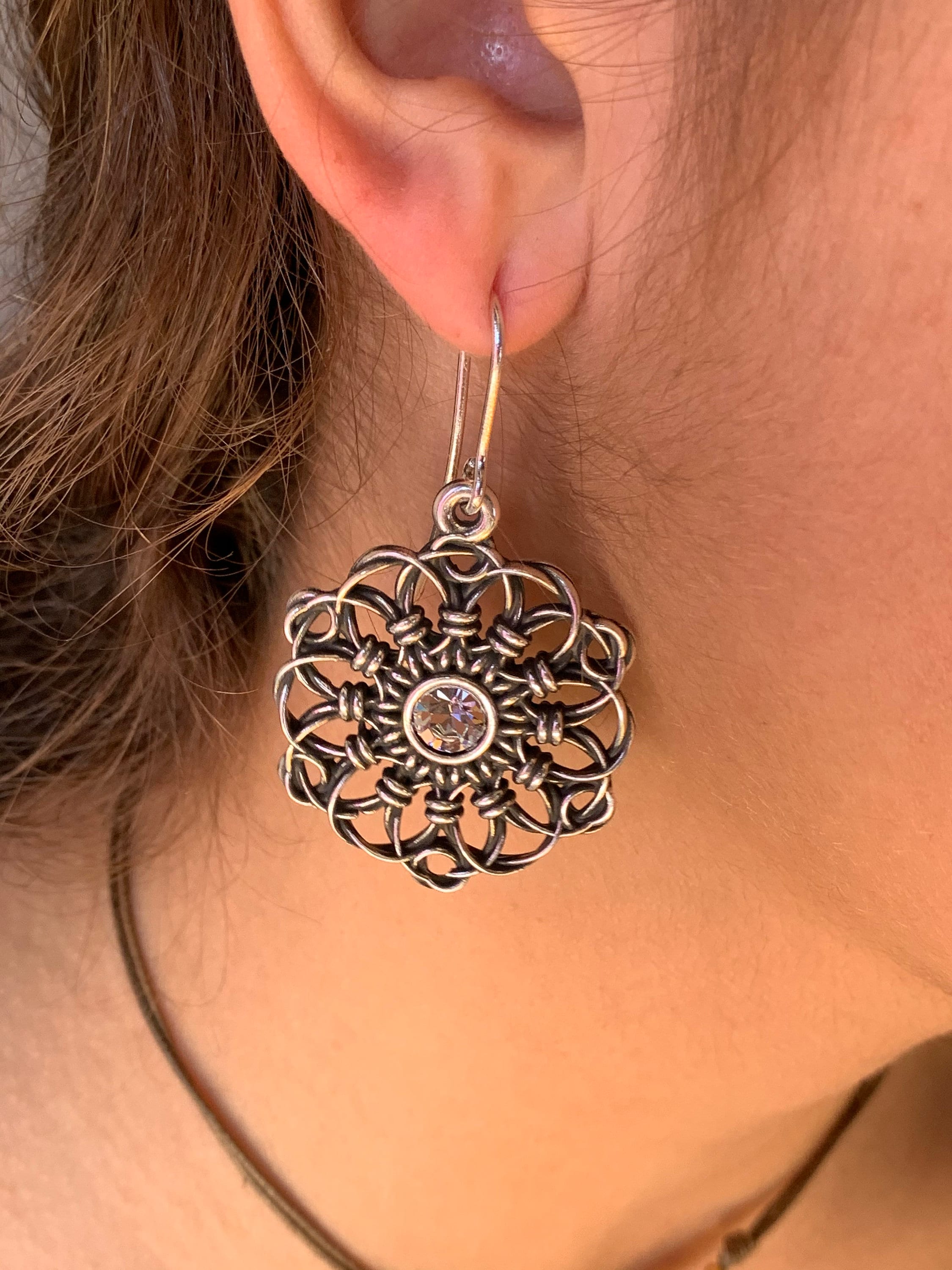 Silver carved silver earrings, mandala earrings, dangle earrings, ethnic tribal boho earrings, hippie earrings, drop earring, long earrings