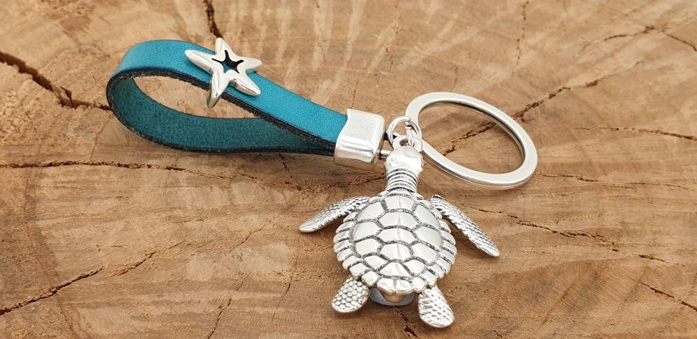 Keychain, leather keychain, beach house keychain, original keychain, funny keychain, turtle keychain,  style keychain