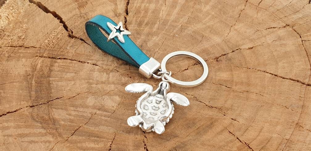 Keychain, leather keychain, beach house keychain, original keychain, funny keychain, turtle keychain,  style keychain