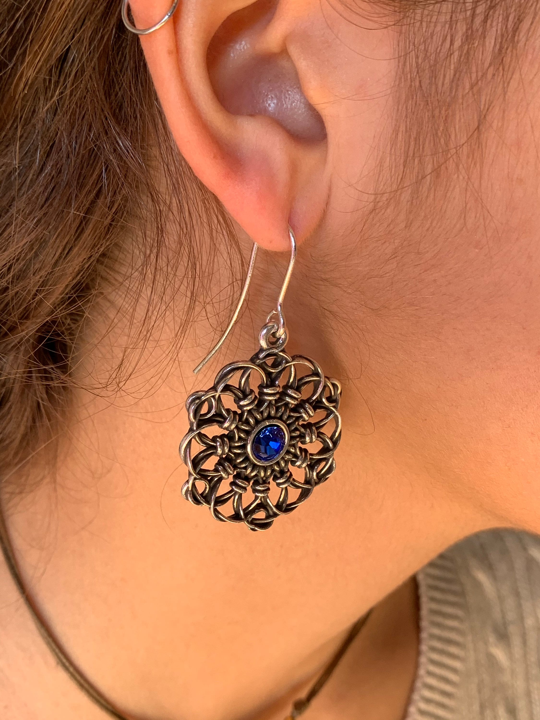 Silver carved silver earrings, mandala earrings, dangle earrings, ethnic tribal boho earrings, hippie earrings, drop earring, long earrings