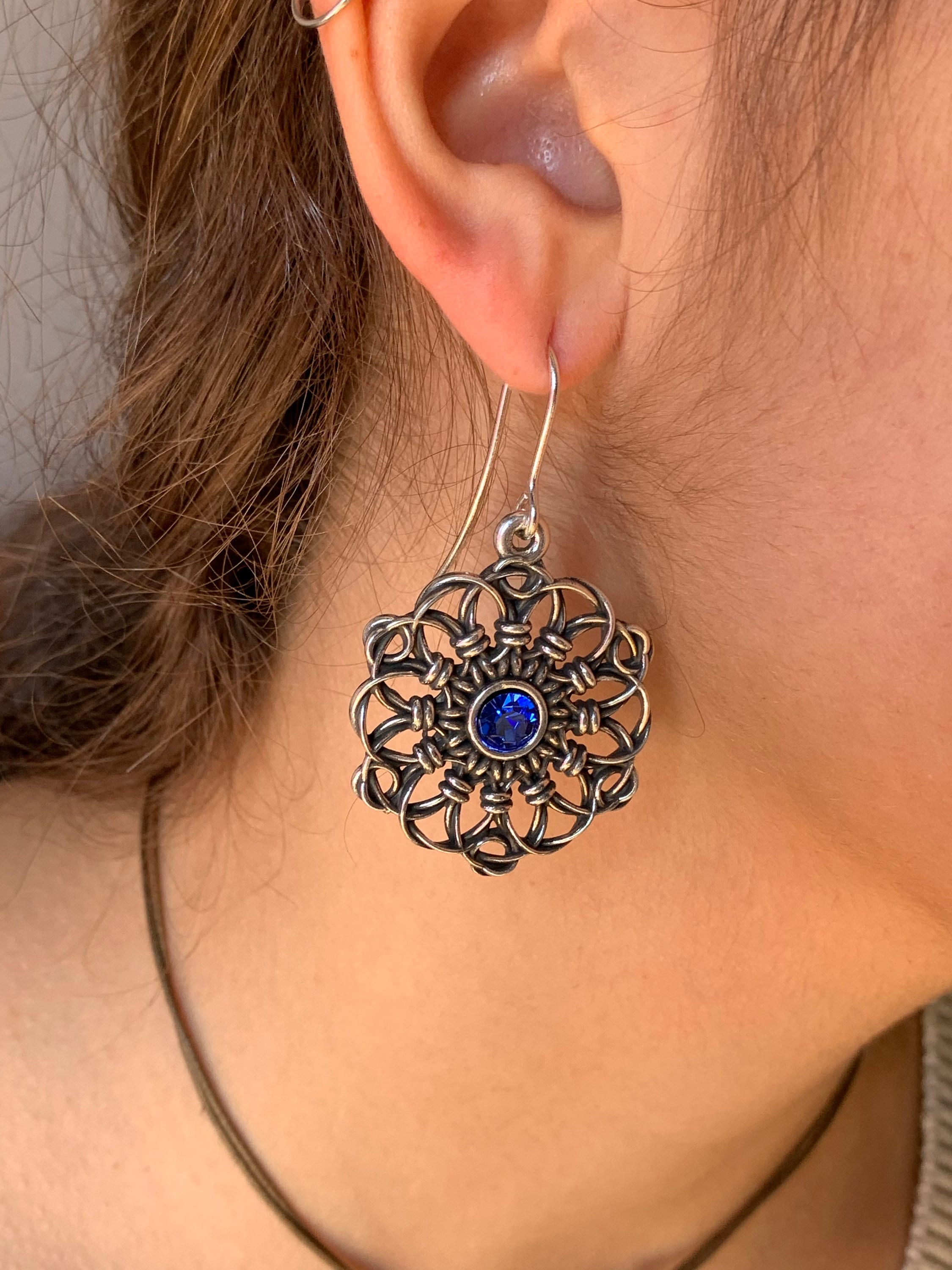 Silver carved silver earrings, mandala earrings, dangle earrings, ethnic tribal boho earrings, hippie earrings, drop earring, long earrings