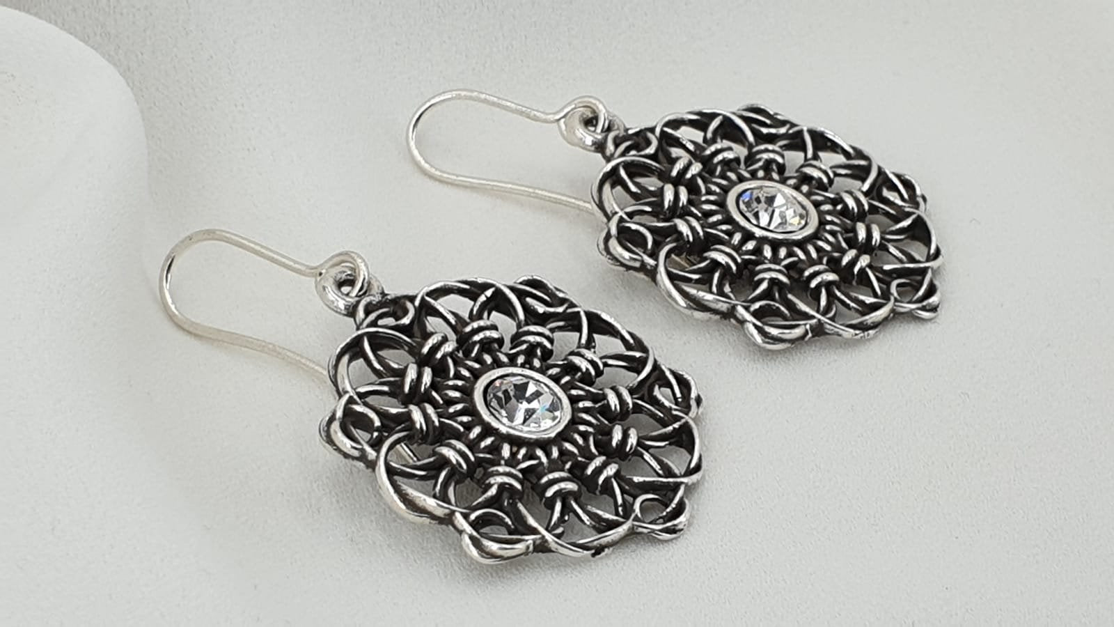 Silver carved silver earrings, mandala earrings, dangle earrings, ethnic tribal boho earrings, hippie earrings, drop earring, long earrings