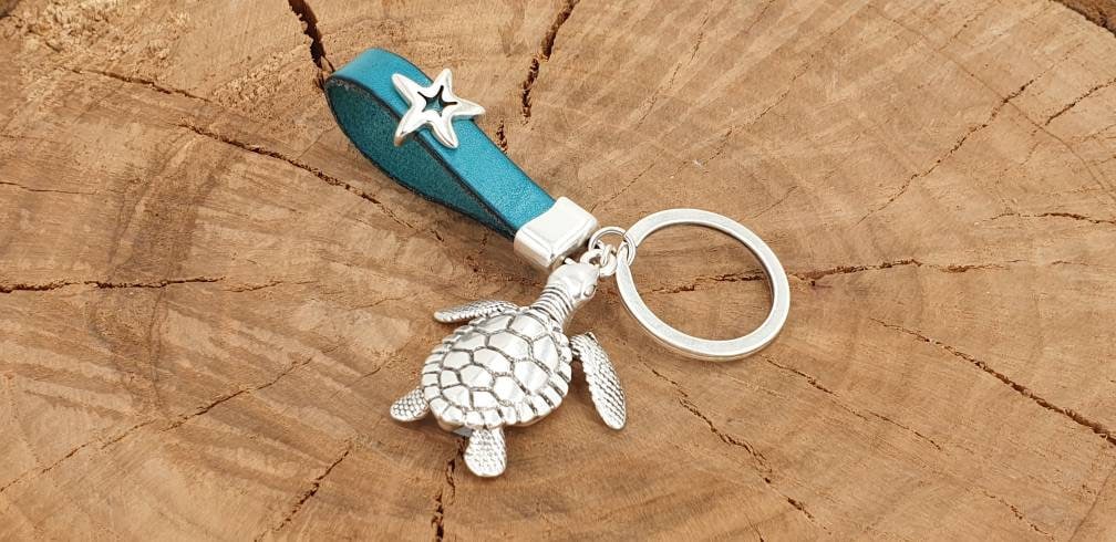 Keychain, leather keychain, beach house keychain, original keychain, funny keychain, turtle keychain,  style keychain