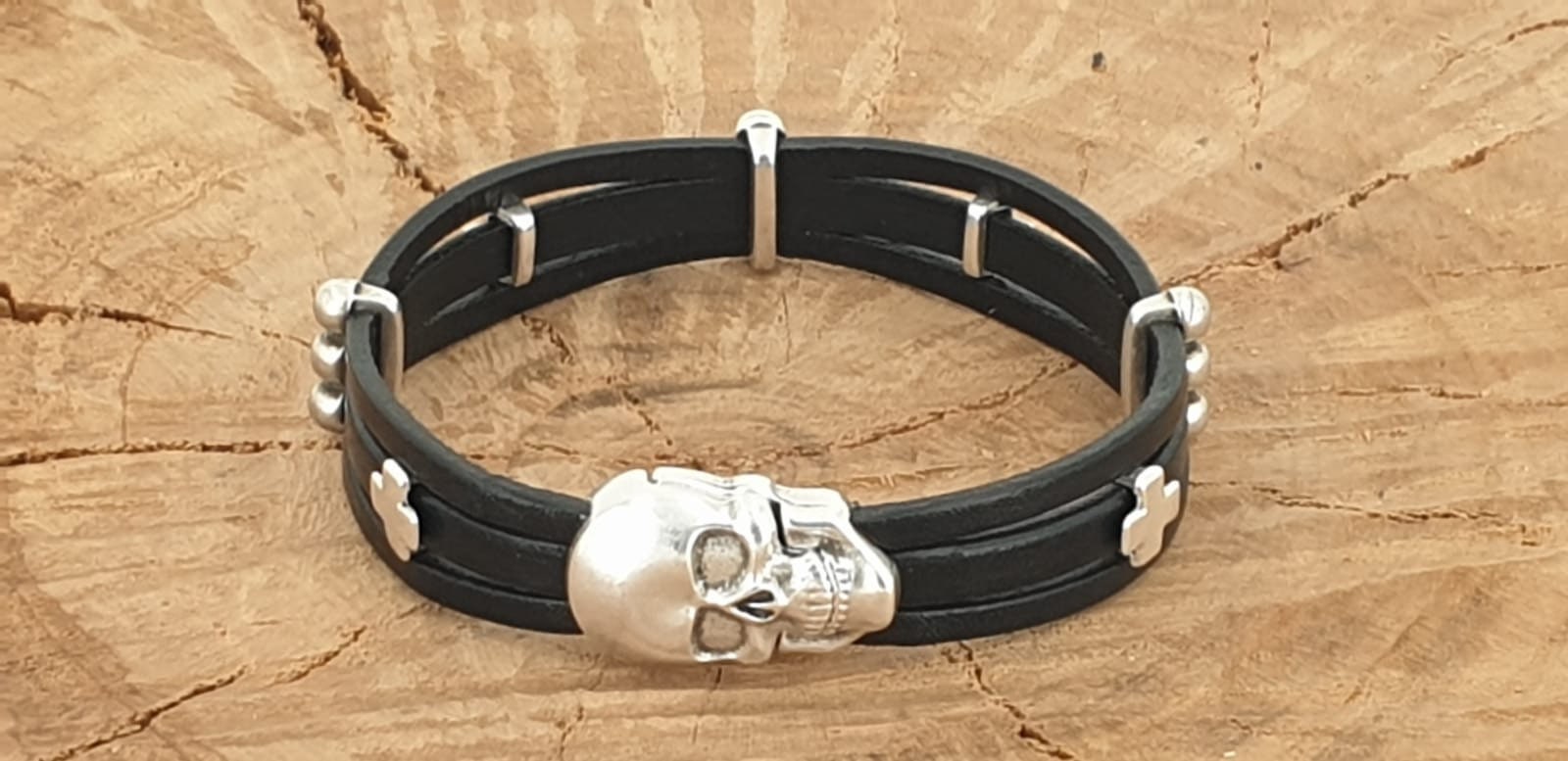 Pulsera de cuero para hombre, pulsera de calavera, brazalete de calavera, pulsera varonil, pulsera masculina, pulsera de cuero boho, joyería de cuero para hombre, regalo