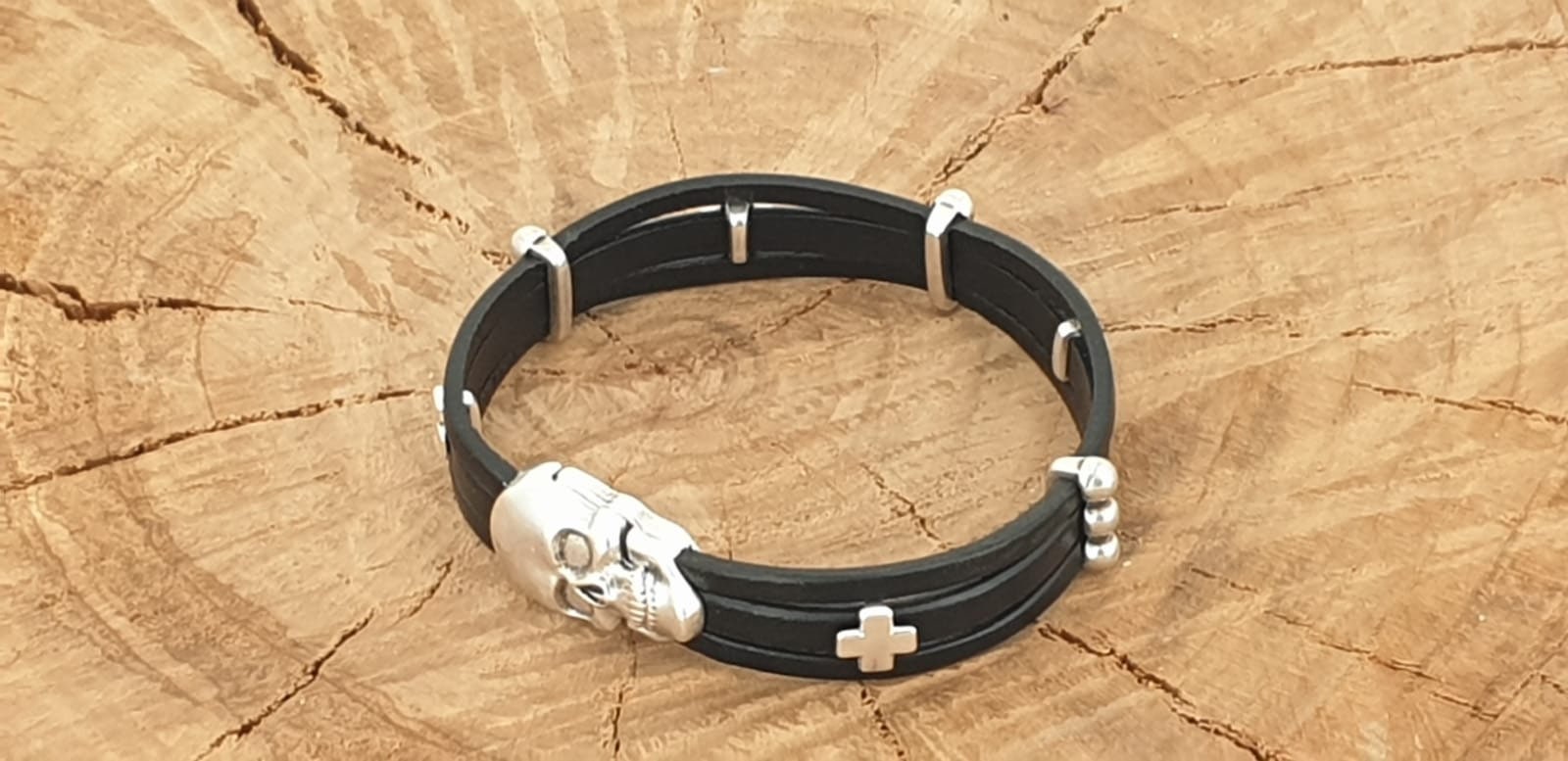 Pulsera de cuero para hombre, pulsera de calavera, brazalete de calavera, pulsera varonil, pulsera masculina, pulsera de cuero boho, joyería de cuero para hombre, regalo