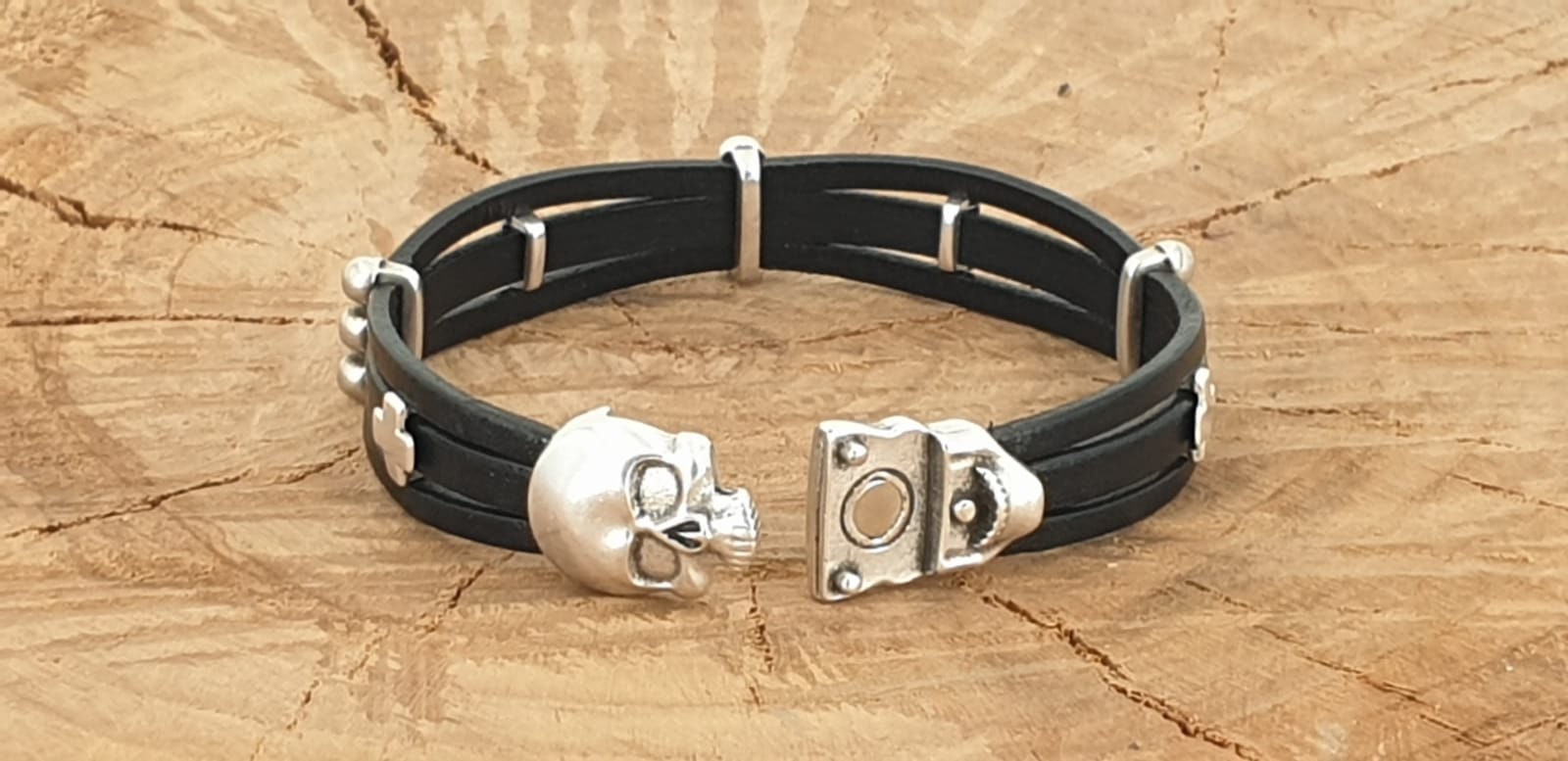 Pulsera de cuero para hombre, pulsera de calavera, brazalete de calavera, pulsera varonil, pulsera masculina, pulsera de cuero boho, joyería de cuero para hombre, regalo