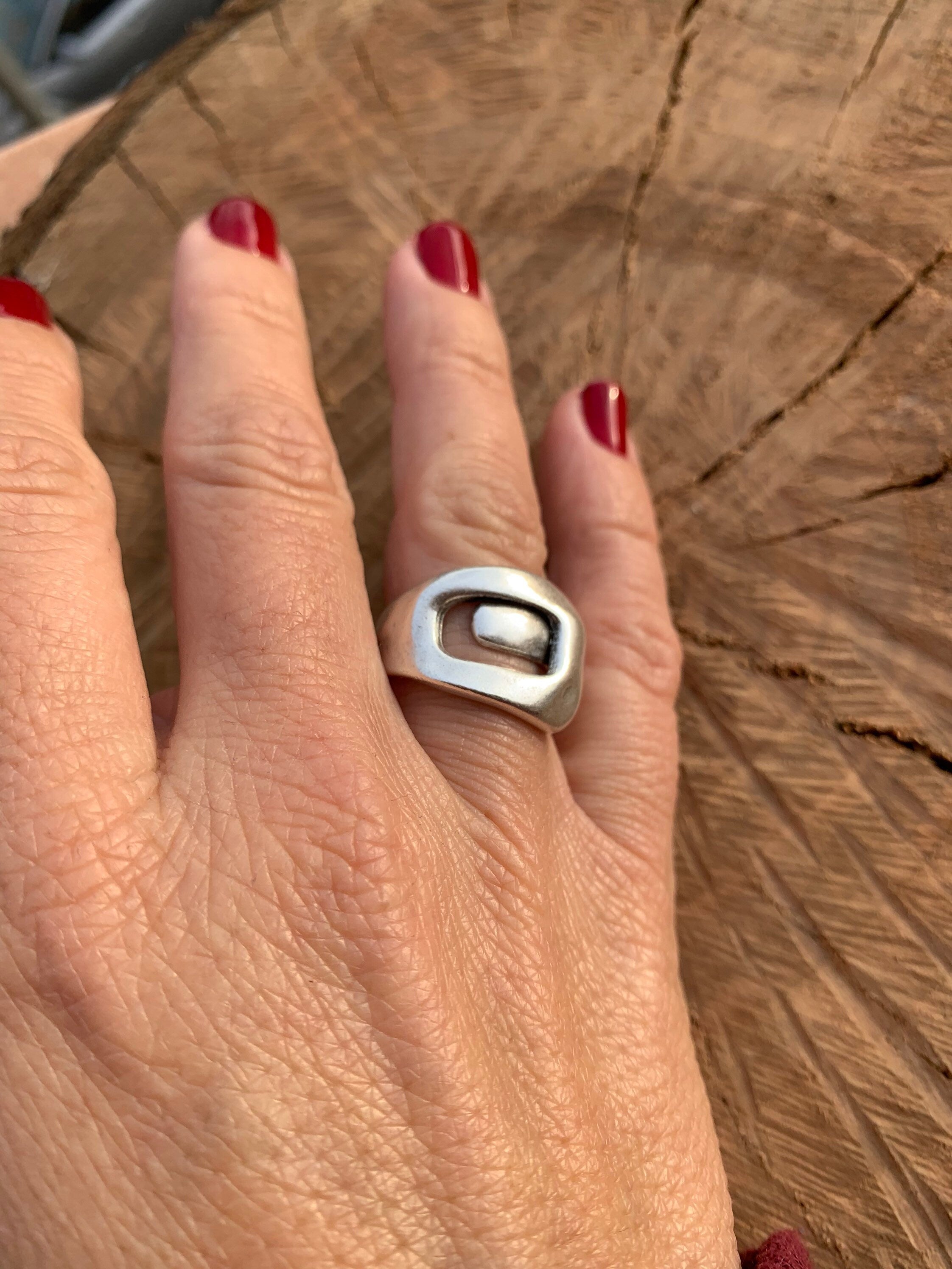 Chunky ring, Silver boho ring, engraved  boho silver ring, open band silver ring, Statement ring,