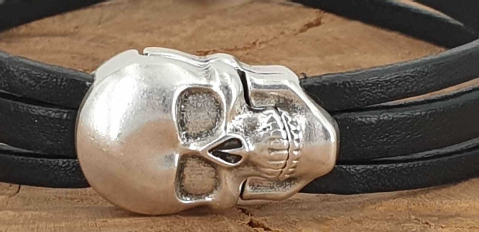 Pulsera de cuero para hombre, pulsera de calavera, brazalete de calavera, pulsera varonil, pulsera masculina, pulsera de cuero boho, joyería de cuero para hombre, regalo