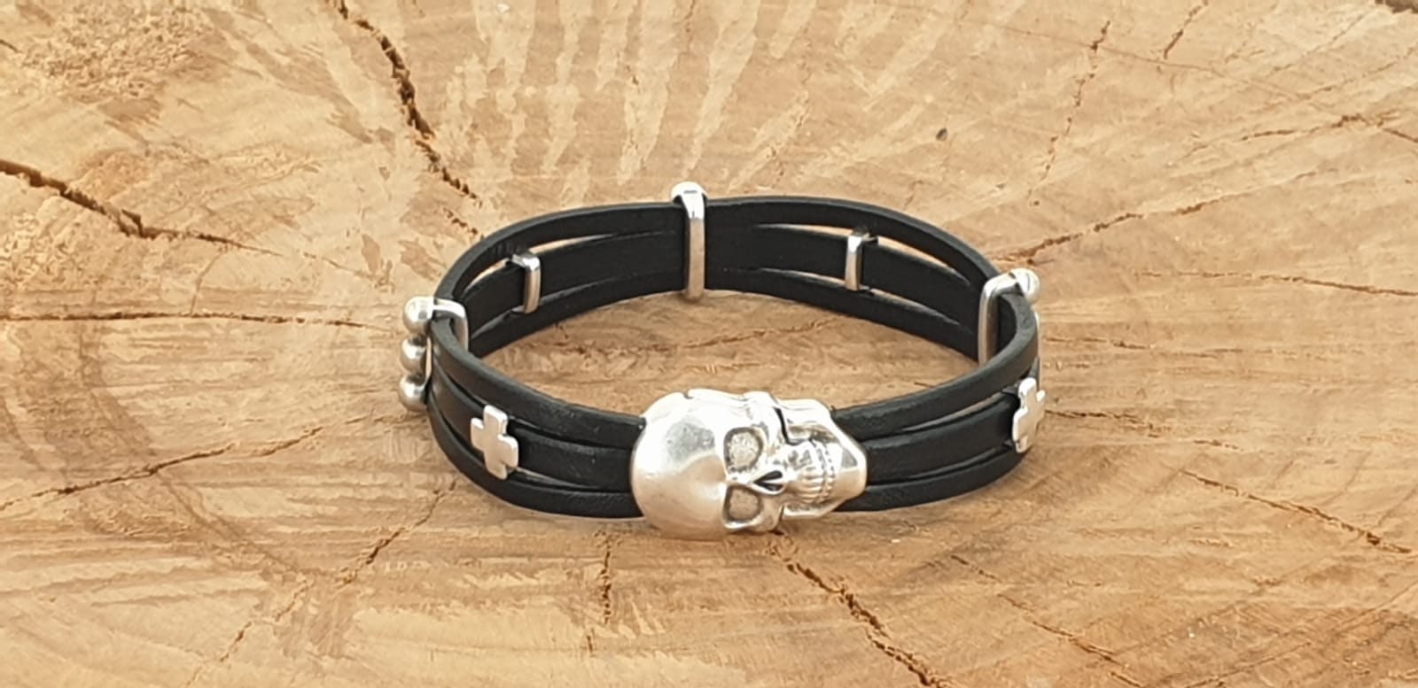 Pulsera de cuero para hombre, pulsera de calavera, brazalete de calavera, pulsera varonil, pulsera masculina, pulsera de cuero boho, joyería de cuero para hombre, regalo