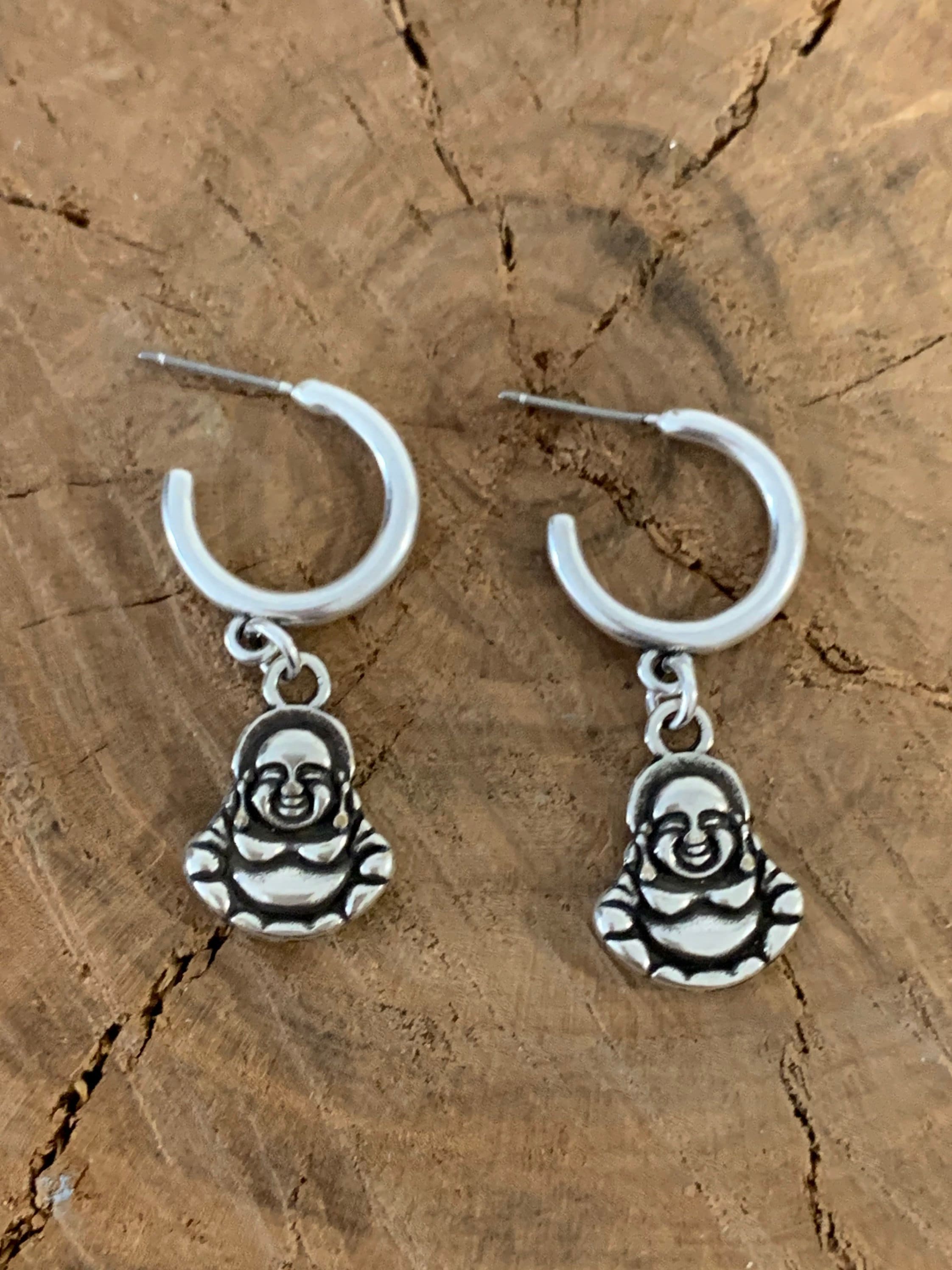 Boho silver hoops earring, dangled hoops Budda earrings, spiritual hoop earrings, earrings, tribal hoops , ethnic Earrings, bohemian jewelry