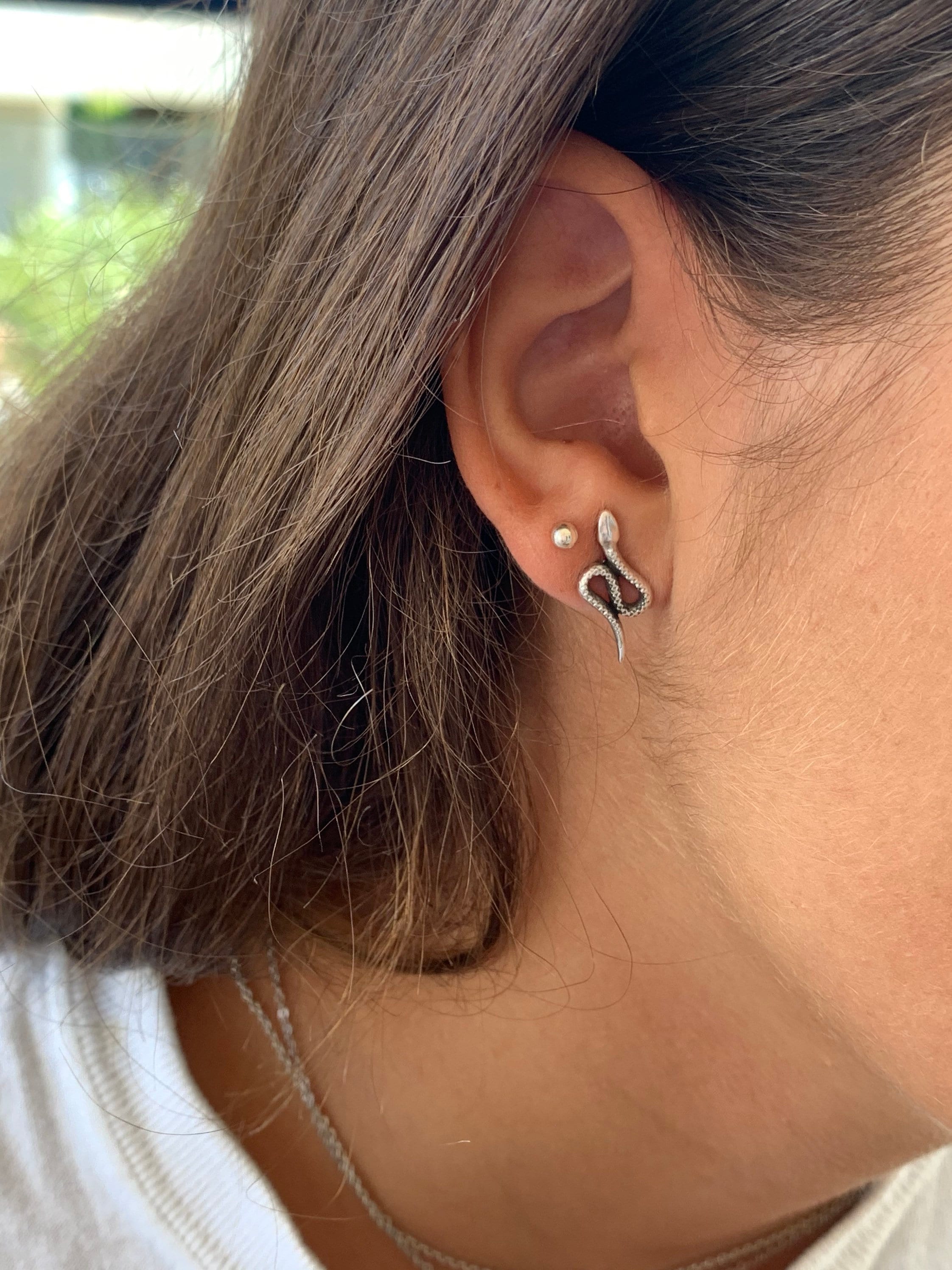 Pendientes de serpiente, pendientes de serpiente de plata, pendientes de animales, joyería de animales, pendientes de serpiente,