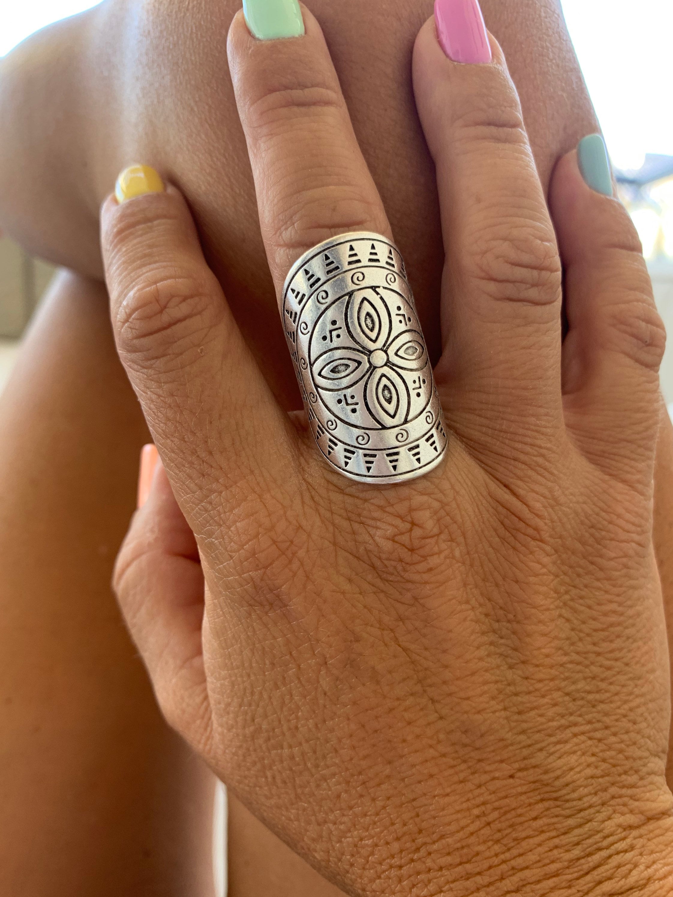 Mandala ring, chunky ring, statement ring, boho ring, oversized  ring, silver ring, statement ring, symbol ring,