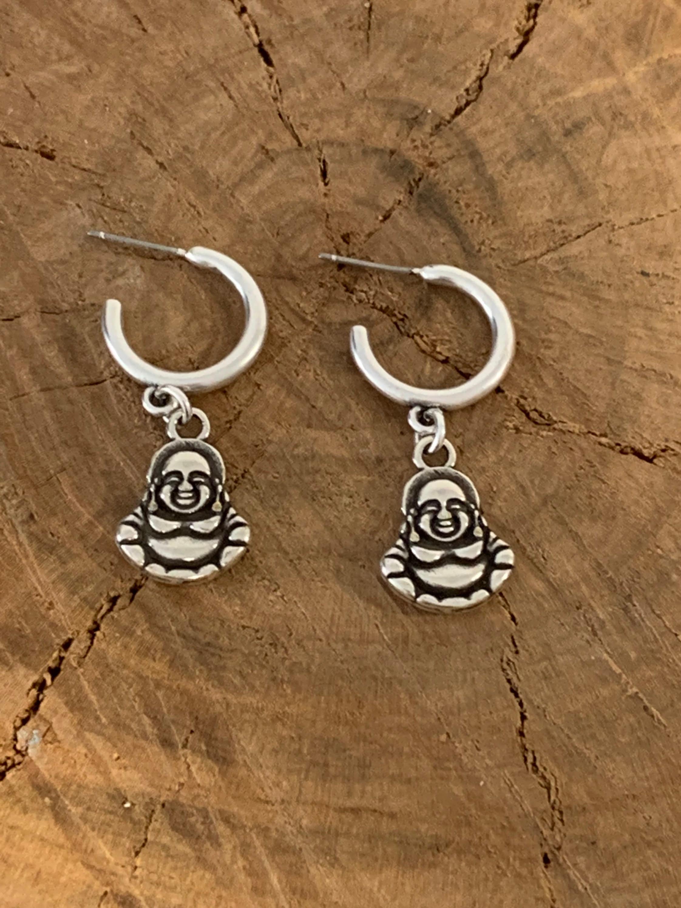 Boho silver hoops earring, dangled hoops Budda earrings, spiritual hoop earrings, earrings, tribal hoops , ethnic Earrings, bohemian jewelry