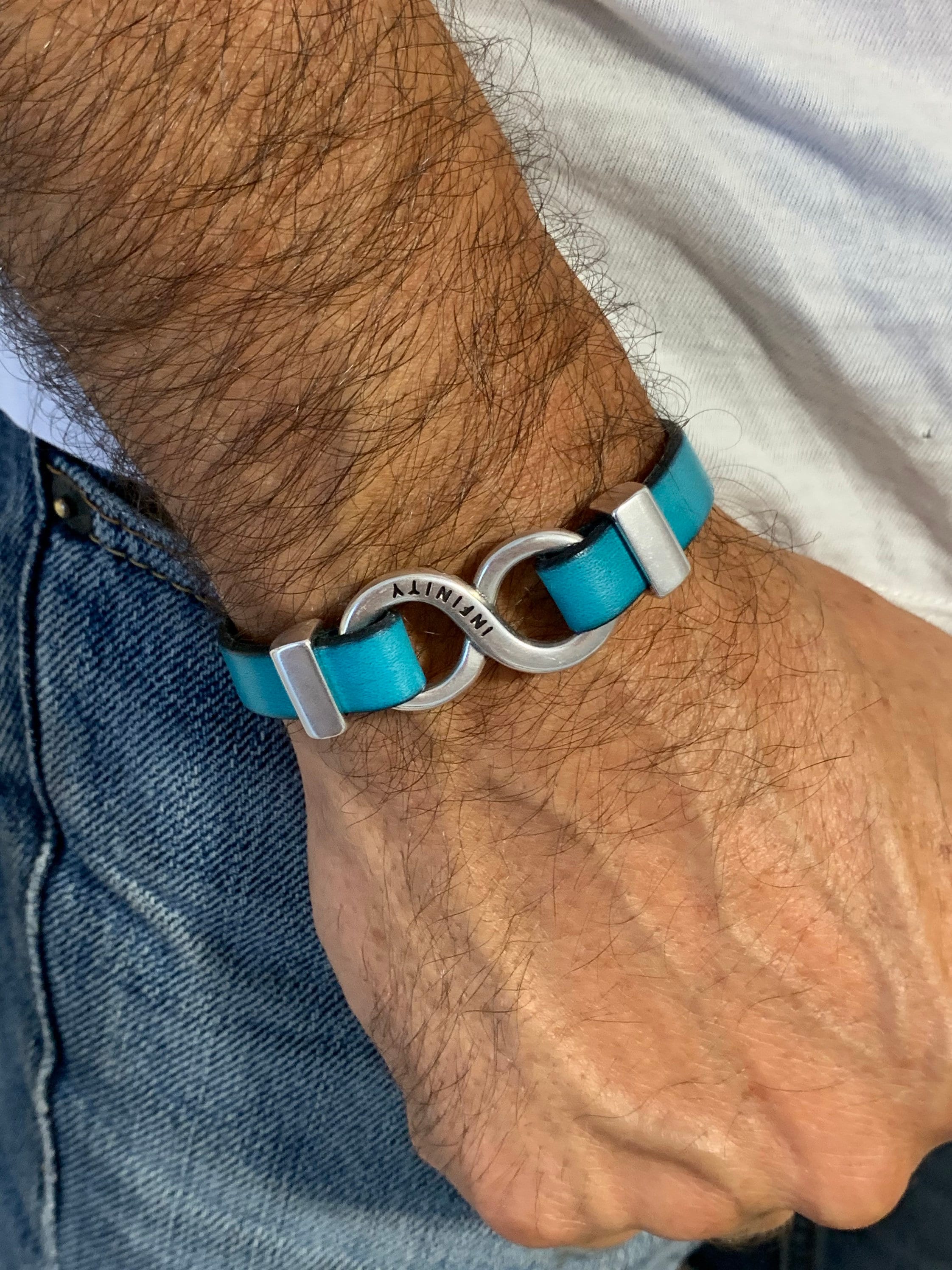 Infinity bracelet, leather bracelet for men, silver bracelet, silver and leather bracelet, surf bracelet, rock bracelet,