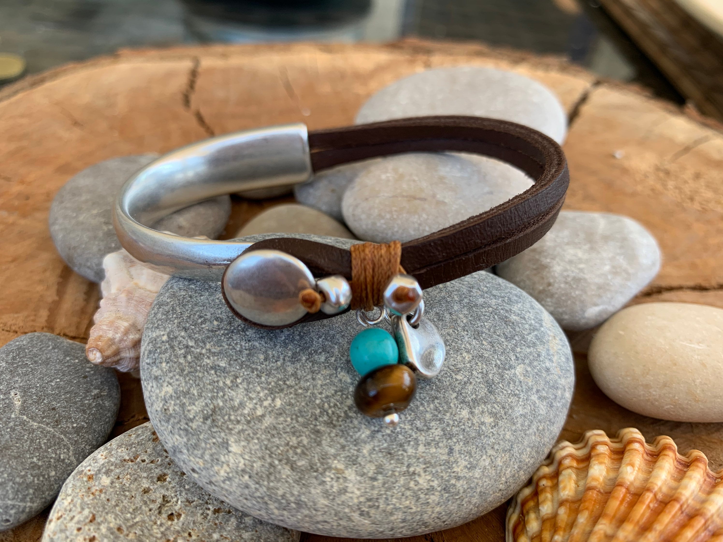 Bohemian Leather bracelet, half cuff bracelet, bracelet for women, tribal bracelet, silver bracelet, turquoise bracelet, hippie bracelet