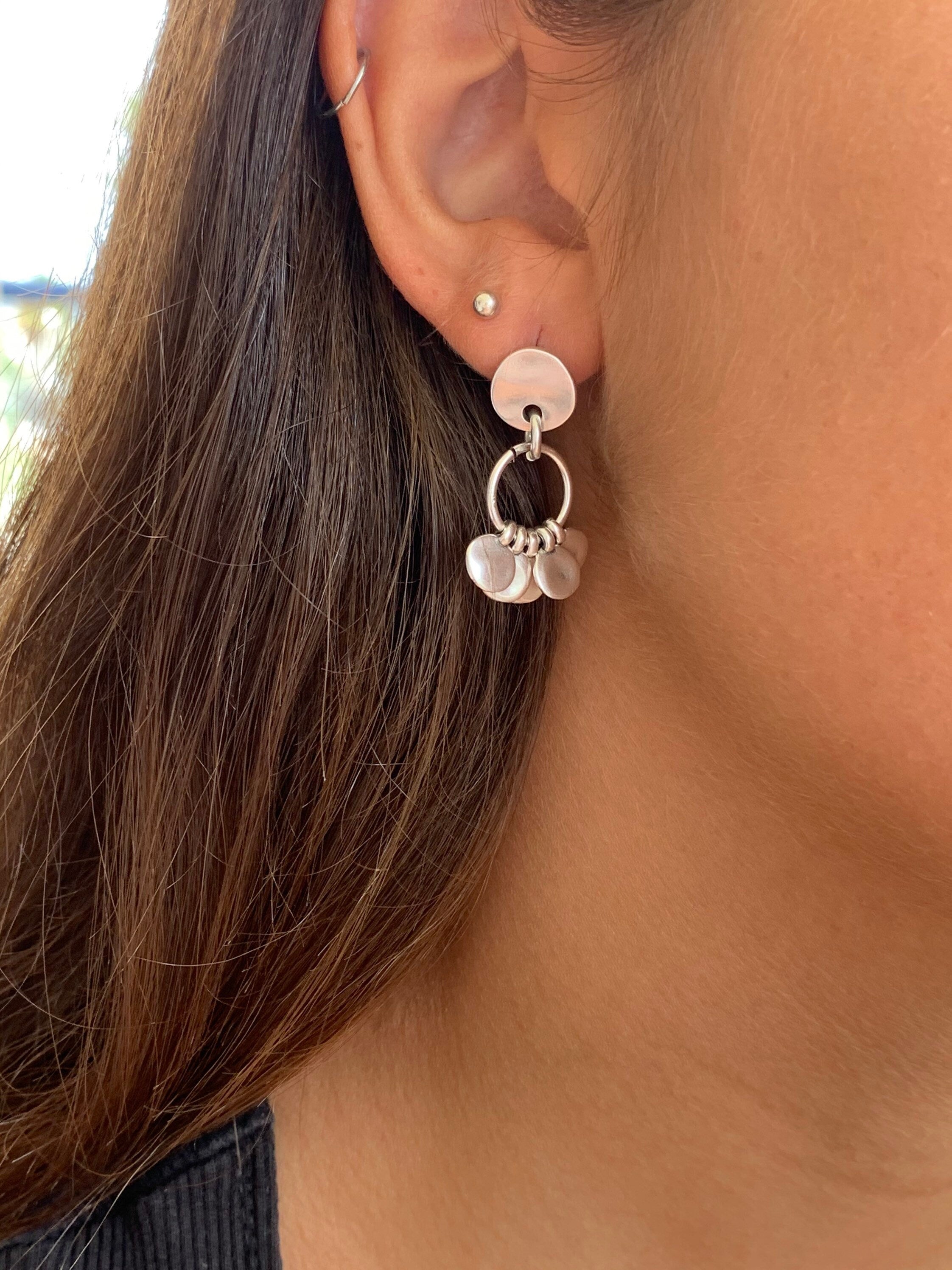 Gypsy silver hoops earrings, silver earrings, Gypsy coins earrings, little coins Earrings, tribal esrrings, ethnic Earrings,